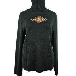 Womens 12 Wool Knit Black Sweater TurtleNeck Euro Chic Scandi Skiwear Apres VTG